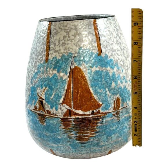Vintage Sailboat WIndmill RARE MCM Hand-Painted Diar Vase Made In Holland Ship - Picture 6 of 6